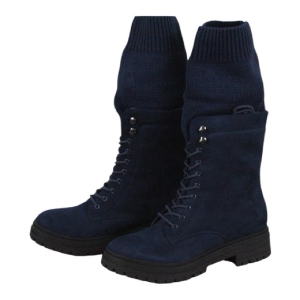 Willa Flat Boots Dark Sapphire Blue 6.5 Women’s Chunky Shoes NEW JustFab